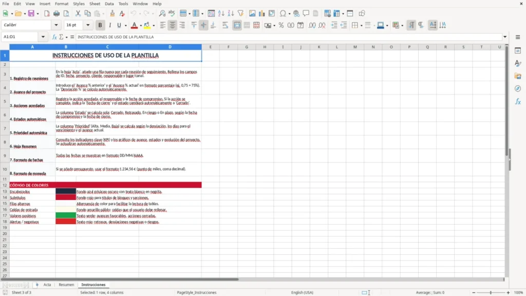 Instrucciones – Acta de reunión de proyecto Excel – Plantilla gratis (2026)