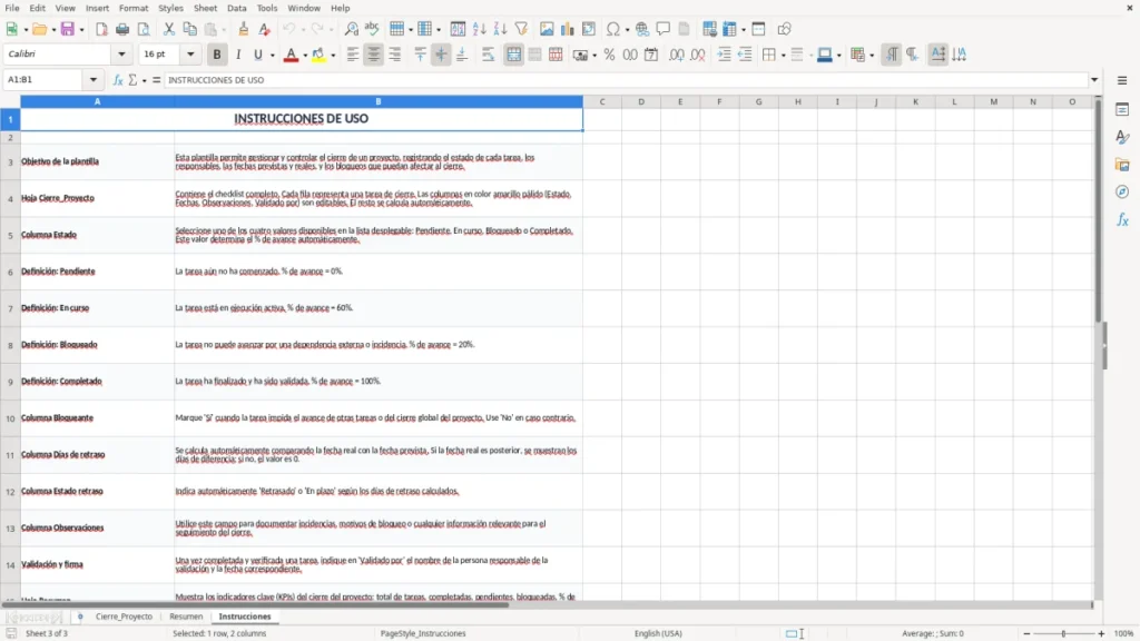 Instrucciones – Checklist de cierre de proyecto Excel – Plantilla gratis (2026)