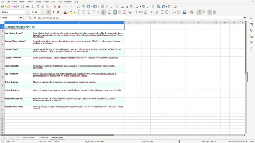 Instrucciones – Control de lotes Excel – Plantilla gratis (2026)