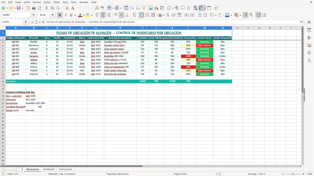Captura 1: pestaña Ubicaciones - Plantilla Excel Fichas de ubicación de almacén plantilla Excel