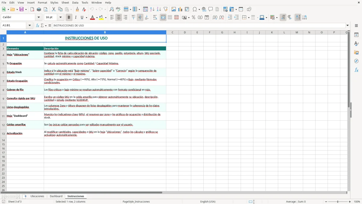 Captura 3: pestaña Instrucciones - Plantilla Excel Fichas de ubicación de almacén plantilla Excel
