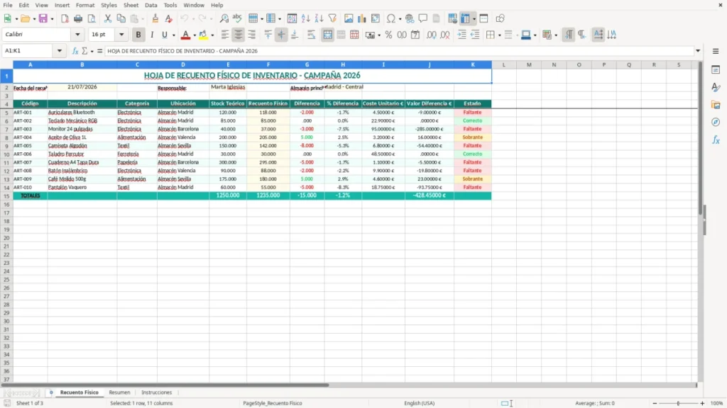 Recuento Físico – Recuento físico Excel – Plantilla gratis (2026)