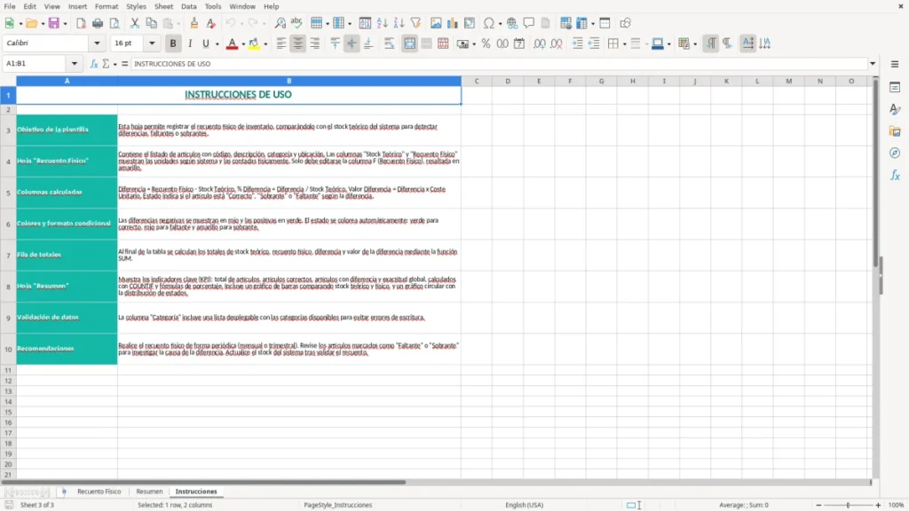 Instrucciones – Recuento físico Excel – Plantilla gratis (2026)