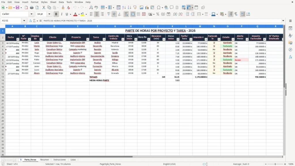 Parte_Horas – Parte de horas por proyecto Excel – Plantilla gratis (2026)