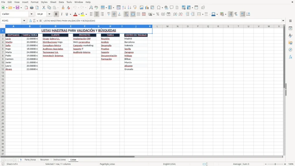 Listas – Parte de horas por proyecto Excel – Plantilla gratis (2026)