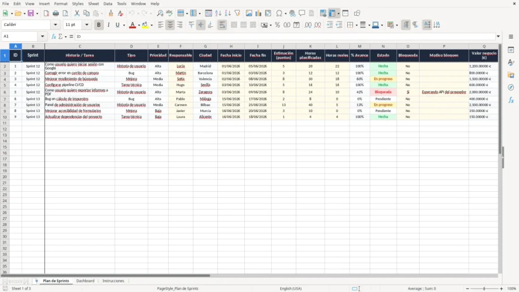Plan de Sprints – Planificación de sprints ágiles Excel – Plantilla gratis (2026)