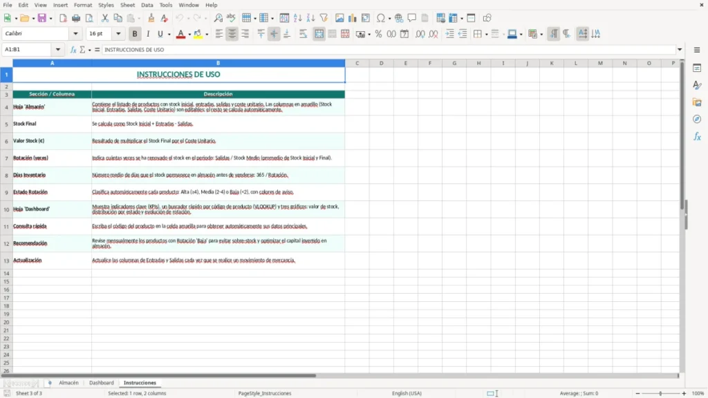 Instrucciones – Rotación de existencias Excel – Plantilla gratis (2026)