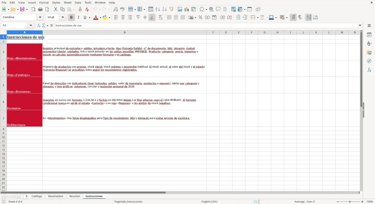 Excel – Registro de entradas y salidas de mercancía Excel – Instrucciones