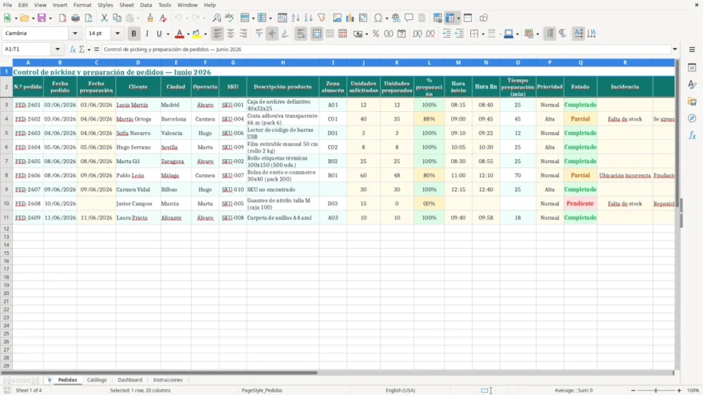 Pedidos – Control de picking y pedidos en Excel