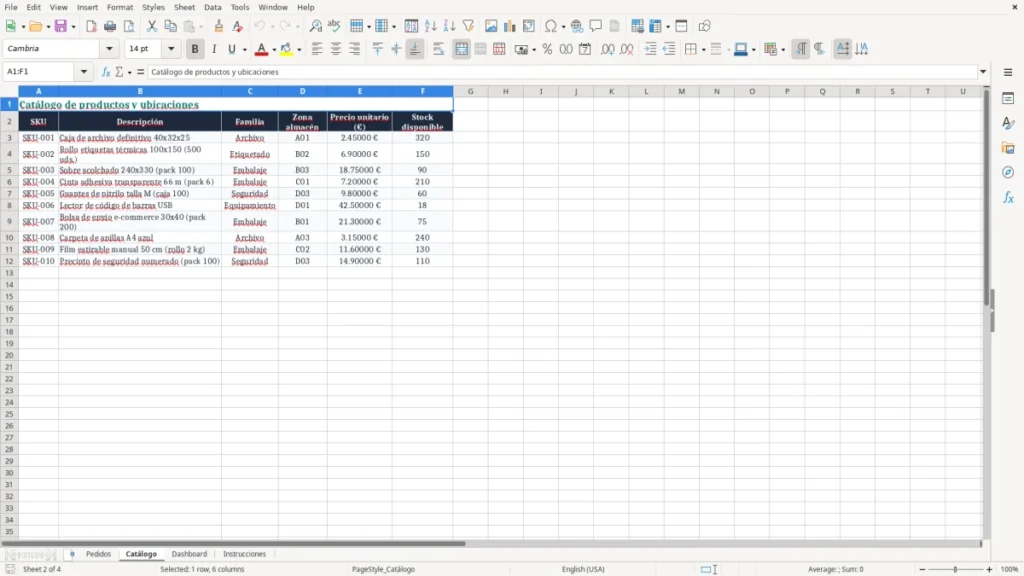 Catálogo – Control de picking y pedidos en Excel