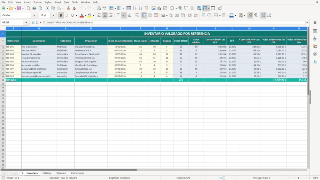 Inventario – Inventario valorado por referencia Excel gratis