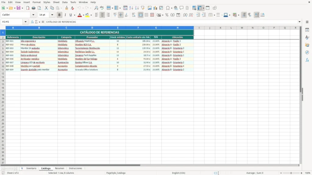 Catálogo – Inventario valorado por referencia Excel gratis