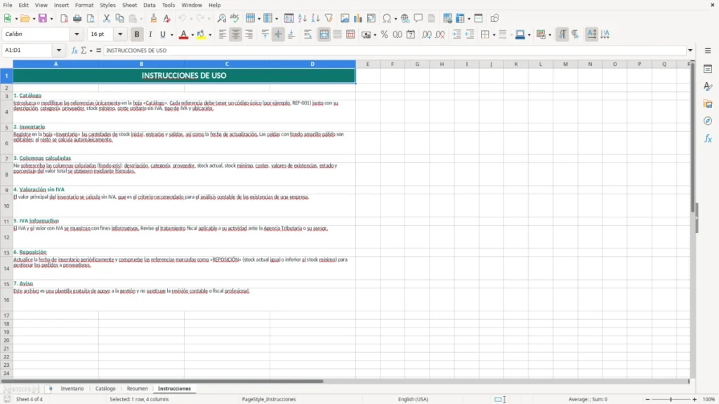 Instrucciones – Inventario valorado por referencia Excel gratis