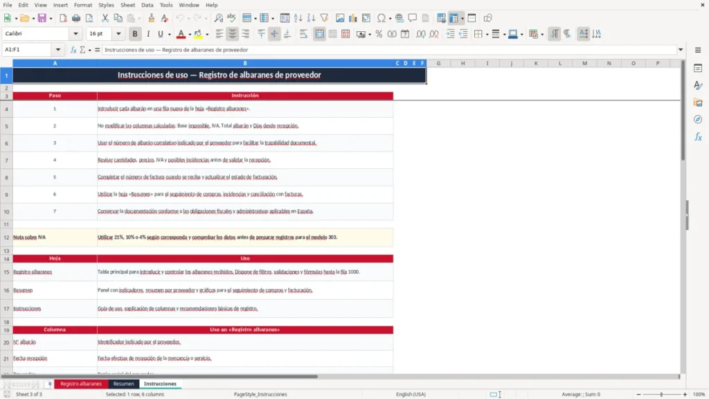Instrucciones – Albaranes proveedor Excel – Plantilla gratis (2026)