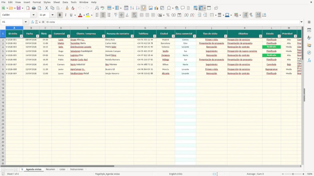 Agenda visitas – Agenda visitas comerciales Excel – Plantilla gratis (2026)