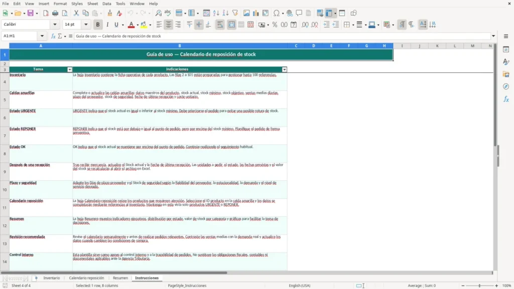 Instrucciones – Reposición de stock Excel – Plantilla gratis (2026)