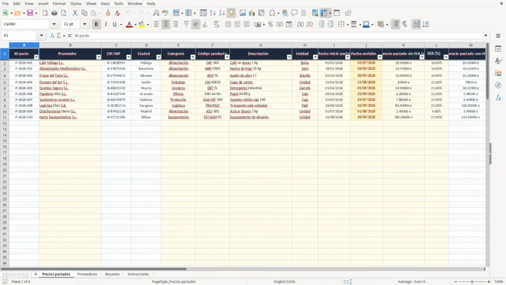 Precios pactados – Precios pactados Excel – Plantilla gratis (2026)