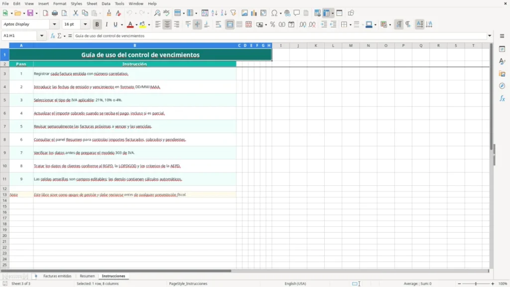 Instrucciones – Vencimientos facturas Excel – Plantilla gratis (2026)