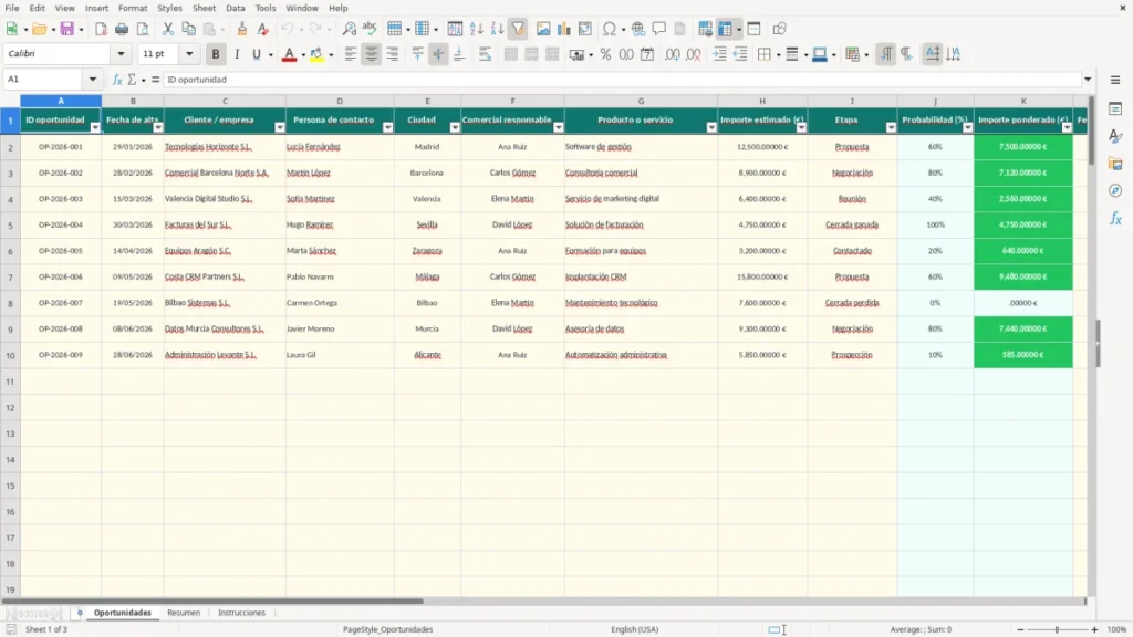 Oportunidades – Oportunidades comerciales Excel – Plantilla gratis (2026)