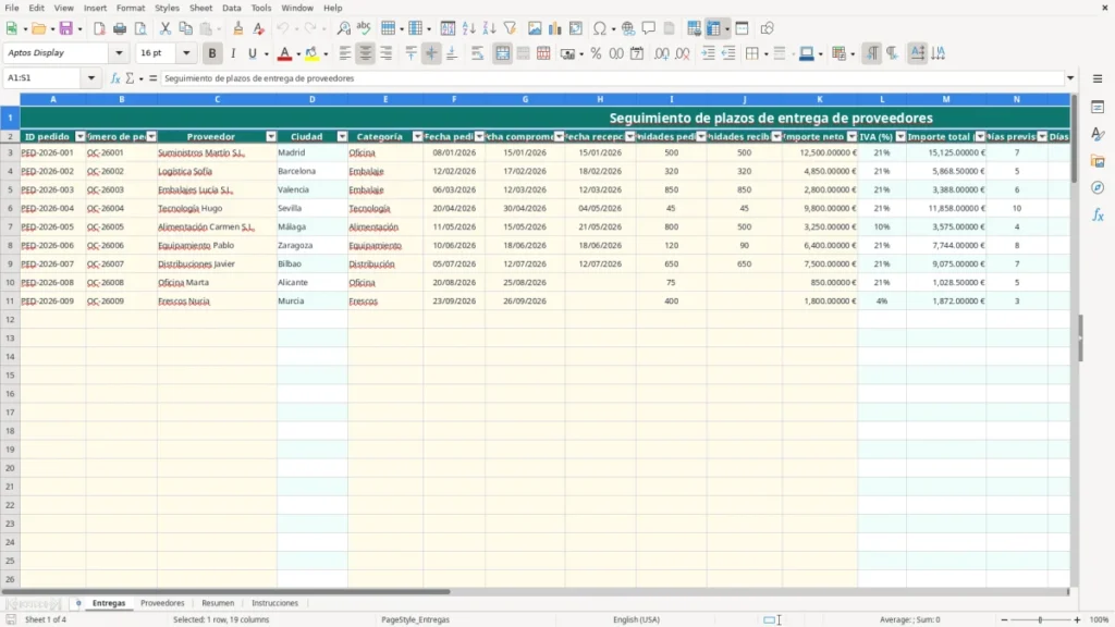 Entregas – Plazos de entrega Excel – Plantilla gratis (2026)